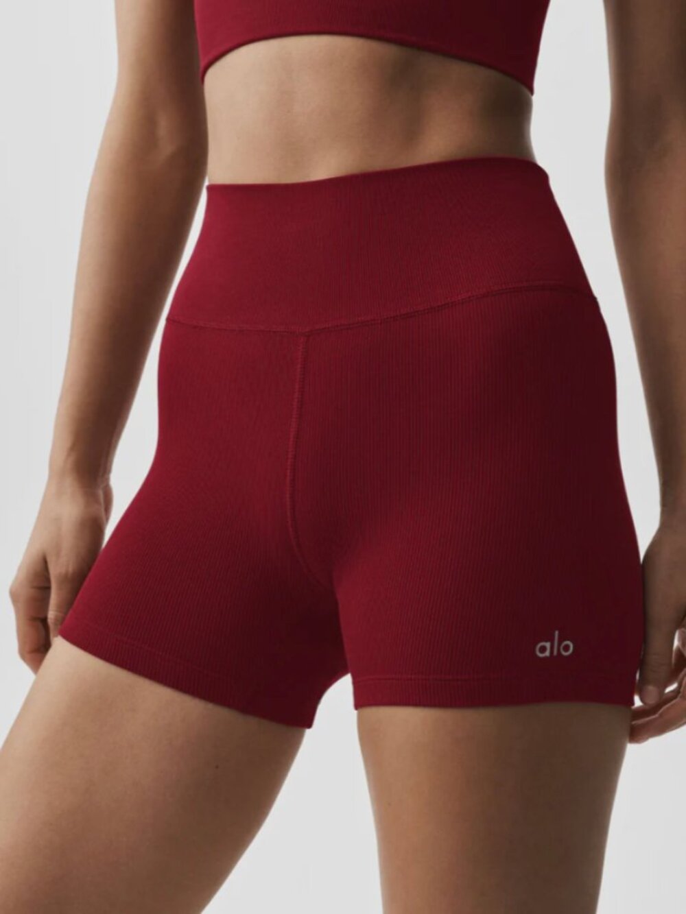 Alo 4" Seamless Modal Ribbed High-Waist Short Summer Romance Red Small NWT